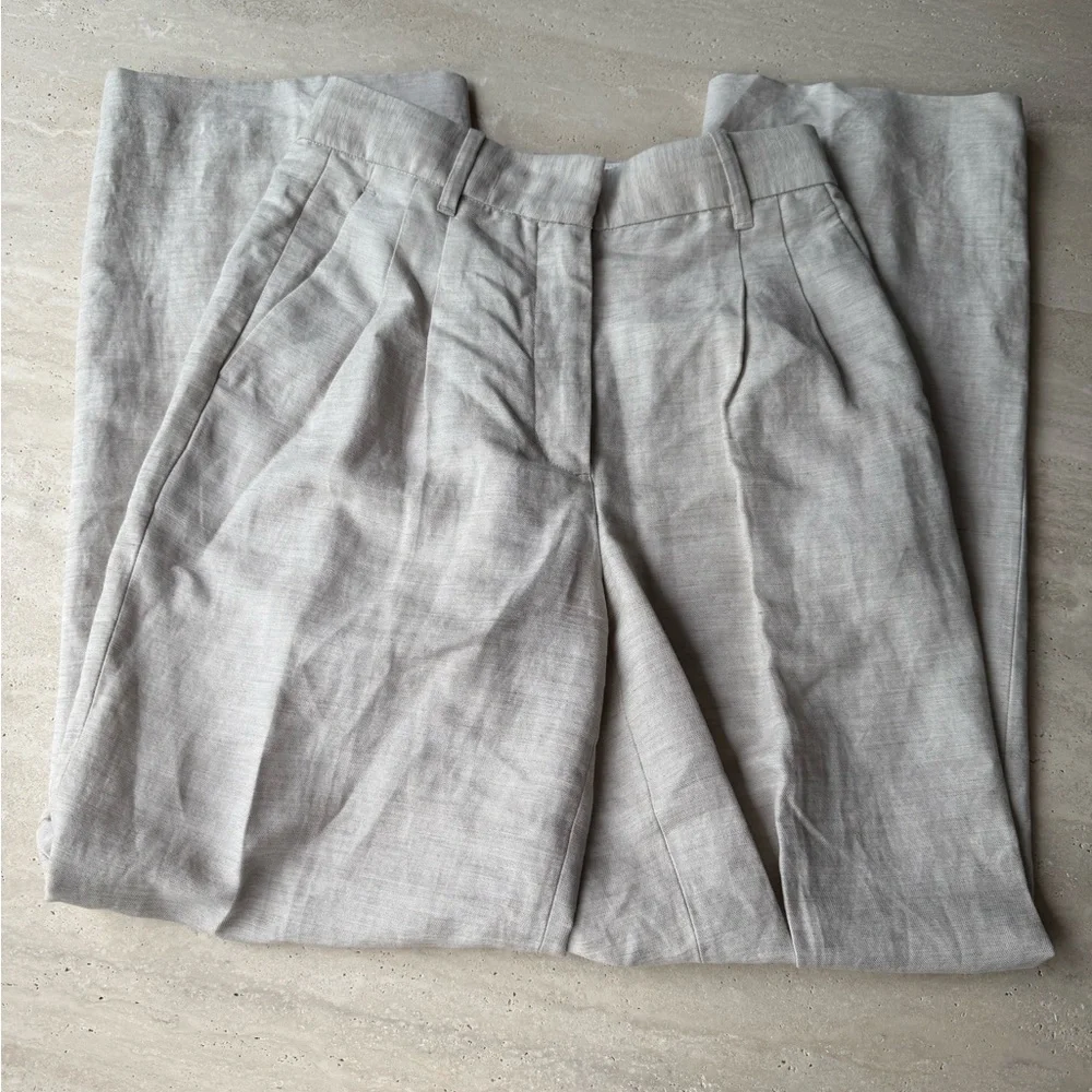 Aritzia Effortless Natural Ecru Linen Trousers size 6